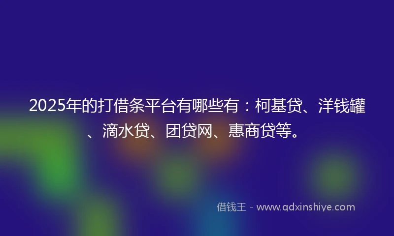 2025年的打借条平台有哪些有：柯基贷、洋钱罐、滴水贷、团贷网、惠商贷等。