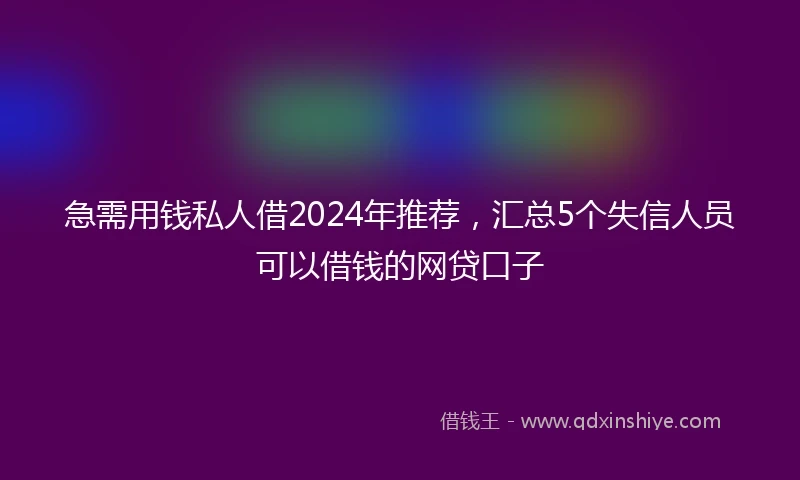 急需用钱私人借2024年推荐，汇总5个失信人员可以借钱的网贷口子
