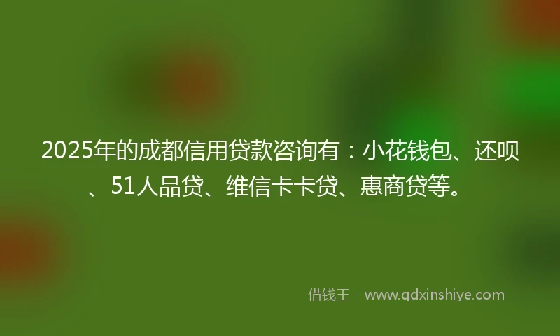 2025年的成都信用贷款咨询有：小花钱包、还呗、51人品贷、维信卡卡贷、惠商贷等。