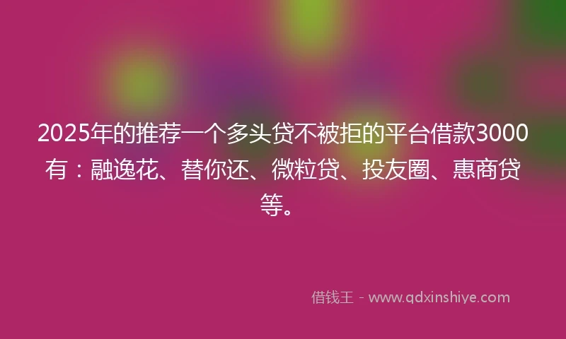 2025年的推荐一个多头贷不被拒的平台借款3000有：融逸花、替你还、微粒贷、投友圈、惠商贷等。