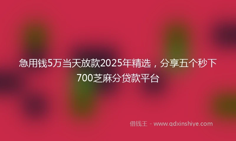 急用钱5万当天放款2025年精选，分享五个秒下700芝麻分贷款平台
