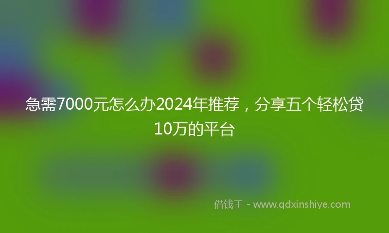 急需7000元怎么办2024年推荐，分享五个轻松贷10万的平台