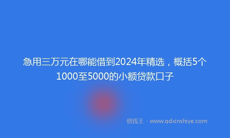 急用三万元在哪能借到2024年精选，概括5个1000至5000的小额贷款口子