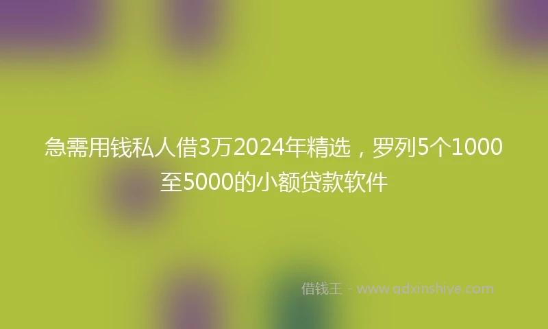 急需用钱私人借3万2024年精选，罗列5个1000至5000的小额贷款软件