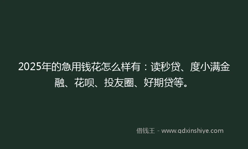 2025年的急用钱花怎么样有：读秒贷、度小满金融、花呗、投友圈、好期贷等。