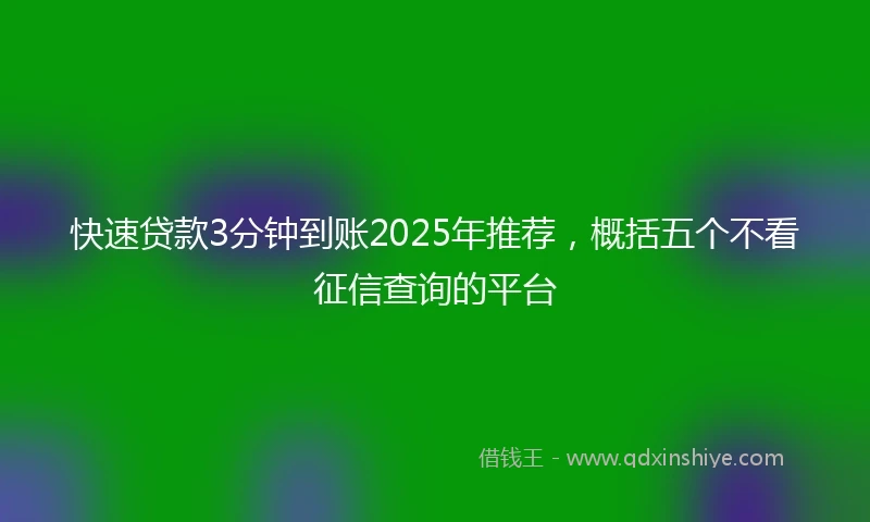 快速贷款3分钟到账2025年推荐，概括五个不看征信查询的平台