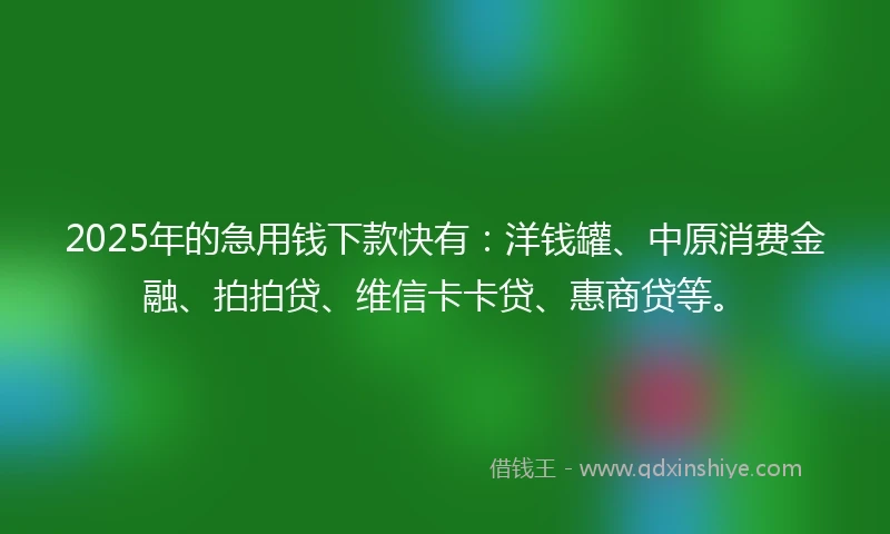2025年的急用钱下款快有：洋钱罐、中原消费金融、拍拍贷、维信卡卡贷、惠商贷等。
