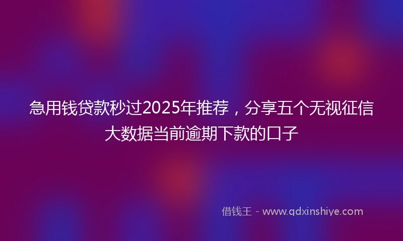 急用钱贷款秒过2025年推荐，分享五个无视征信大数据当前逾期下款的口子