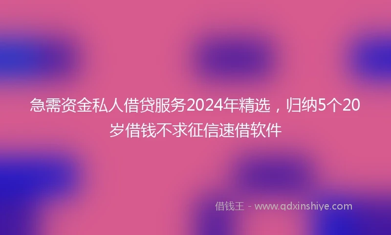 急需资金私人借贷服务2024年精选，归纳5个20岁借钱不求征信速借软件