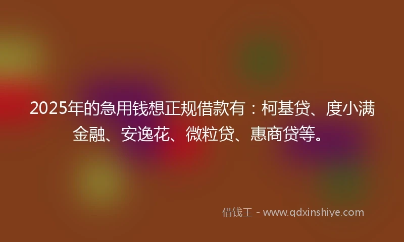 2025年的急用钱想正规借款有：柯基贷、度小满金融、安逸花、微粒贷、惠商贷等。