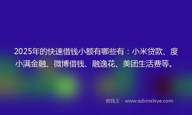 2025年的快速借钱小额有哪些有:小米贷款、度小满金融、微博借钱、融逸花、美团生活费等。