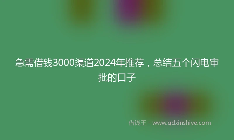 急需借钱3000渠道2024年推荐，总结五个闪电审批的口子