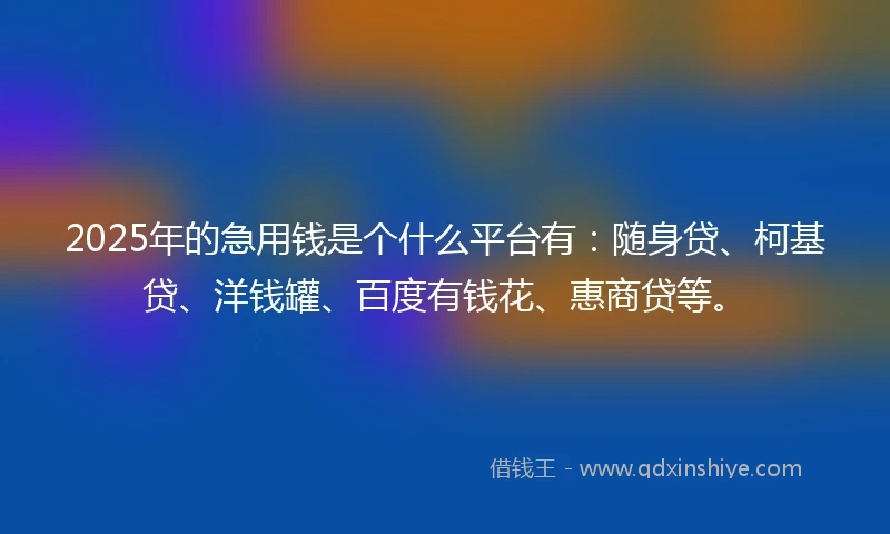 2025年的急用钱是个什么平台有：随身贷、柯基贷、洋钱罐、百度有钱花、惠商贷等。