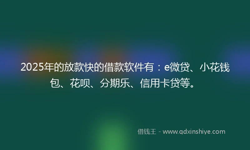 2025年的放款快的借款软件有：e微贷、小花钱包、花呗、分期乐、信用卡贷等。