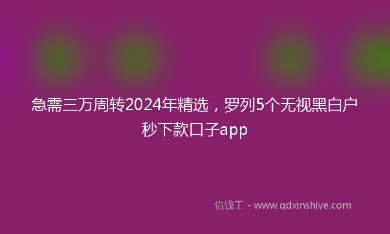 急需三万周转2024年精选，罗列5个无视黑白户秒下款口子app