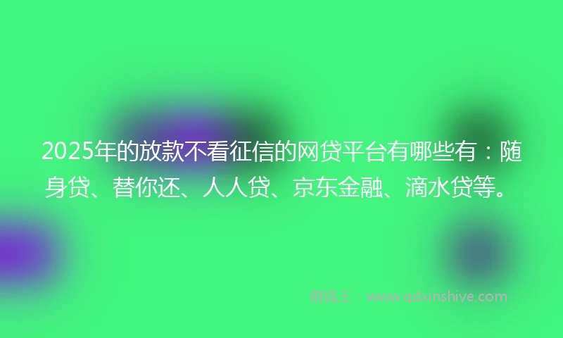 2025年的放款不看征信的网贷平台有哪些有：随身贷、替你还、人人贷、京东金融、滴水贷等。