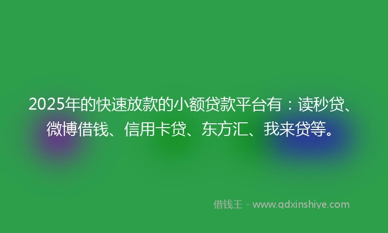 2025年的快速放款的小额贷款平台有：读秒贷、微博借钱、信用卡贷、东方汇、我来贷等。