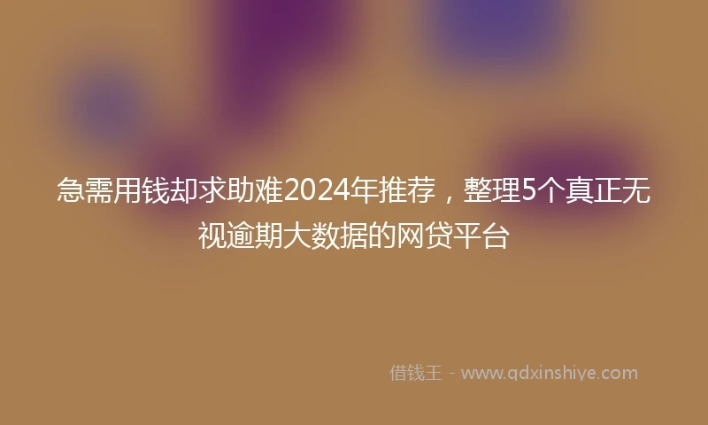 急需用钱却求助难2024年推荐，整理5个真正无视逾期大数据的网贷平台