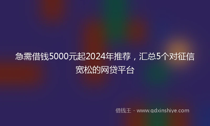 急需借钱5000元起2024年推荐，汇总5个对征信宽松的网贷平台