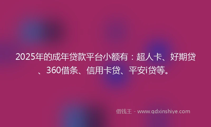 2025年的成年贷款平台小额有：超人卡、好期贷、360借条、信用卡贷、平安i贷等。