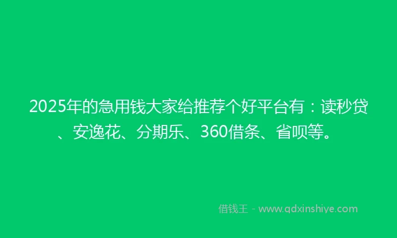 2025年的急用钱大家给推荐个好平台有：读秒贷、安逸花、分期乐、360借条、省呗等。