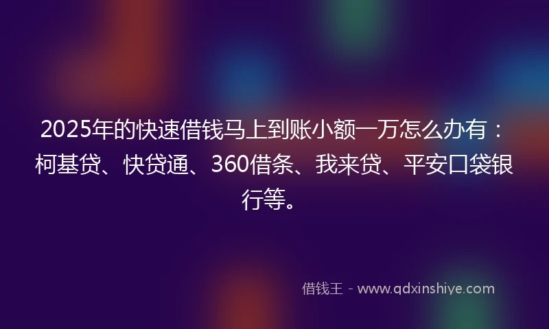2025年的快速借钱马上到账小额一万怎么办有：柯基贷、快贷通、360借条、我来贷、平安口袋银行等。