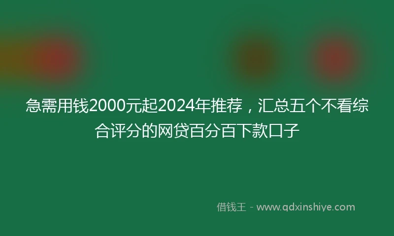 急需用钱2000元起2024年推荐，汇总五个不看综合评分的网贷百分百下款口子
