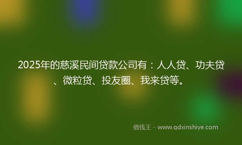 2025年的慈溪民间贷款公司有：人人贷、功夫贷、微粒贷、投友圈、我来贷等。