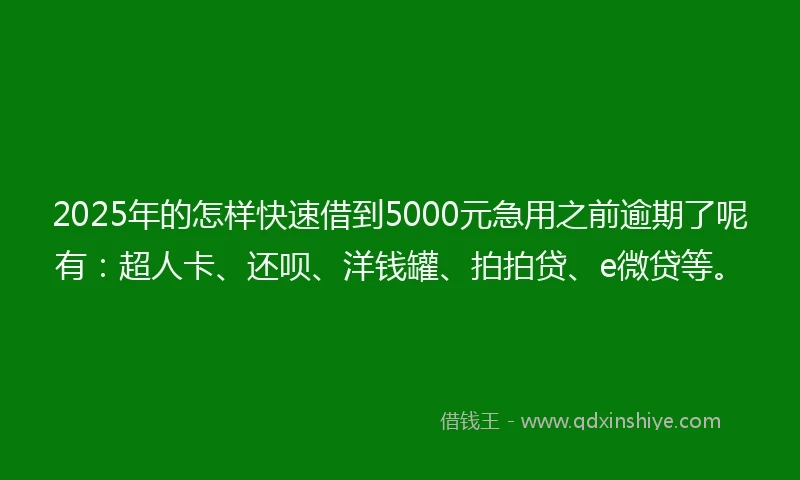 2025年的怎样快速借到5000元急用之前逾期了呢有：超人卡、还呗、洋钱罐、拍拍贷、e微贷等。