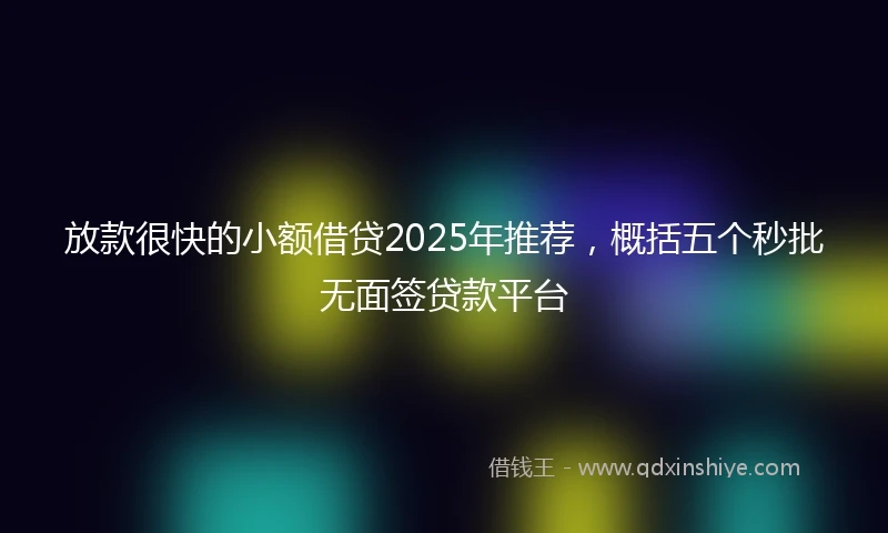 放款很快的小额借贷2025年推荐，概括五个秒批无面签贷款平台