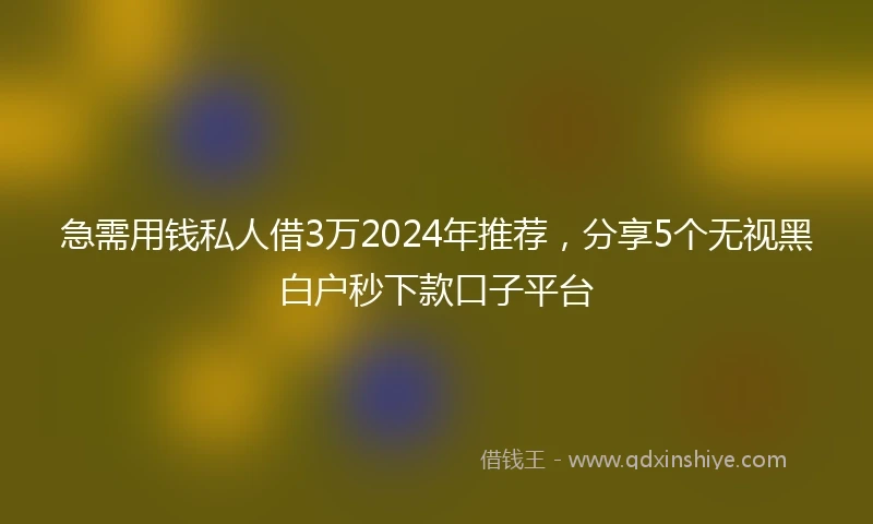 急需用钱私人借3万2024年推荐，分享5个无视黑白户秒下款口子平台