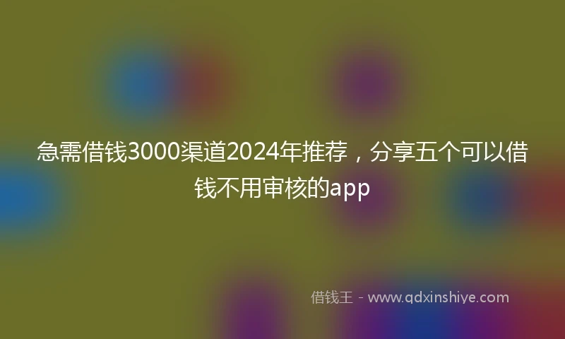 急需借钱3000渠道2024年推荐，分享五个可以借钱不用审核的app