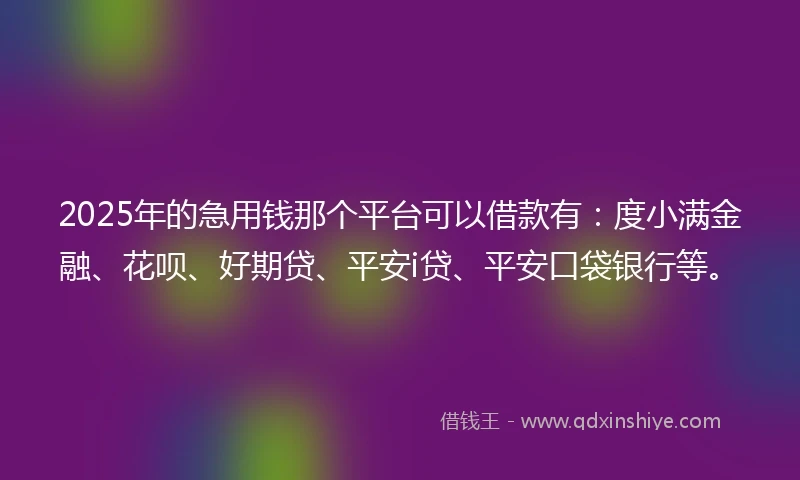 2025年的急用钱那个平台可以借款有：度小满金融、花呗、好期贷、平安i贷、平安口袋银行等。