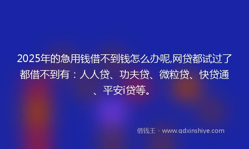 2025年的急用钱借不到钱怎么办呢,网贷都试过了都借不到有：人人贷、功夫贷、微粒贷、快贷通、平安i贷等。