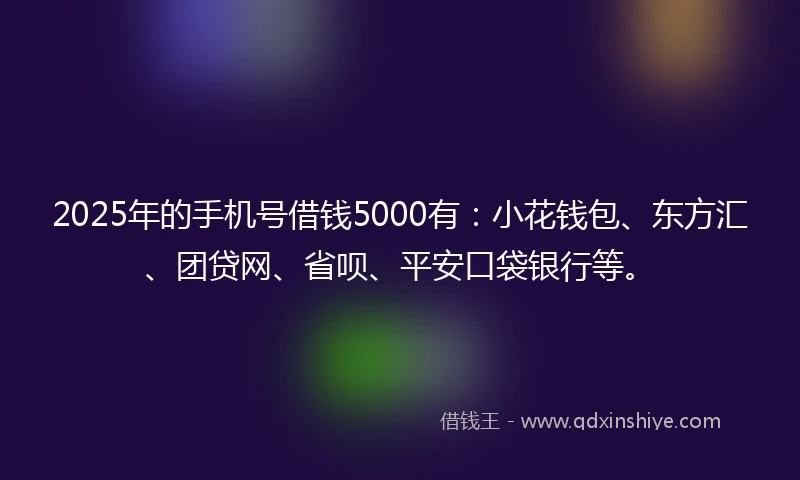 2025年的手机号借钱5000有：小花钱包、东方汇、团贷网、省呗、平安口袋银行等。