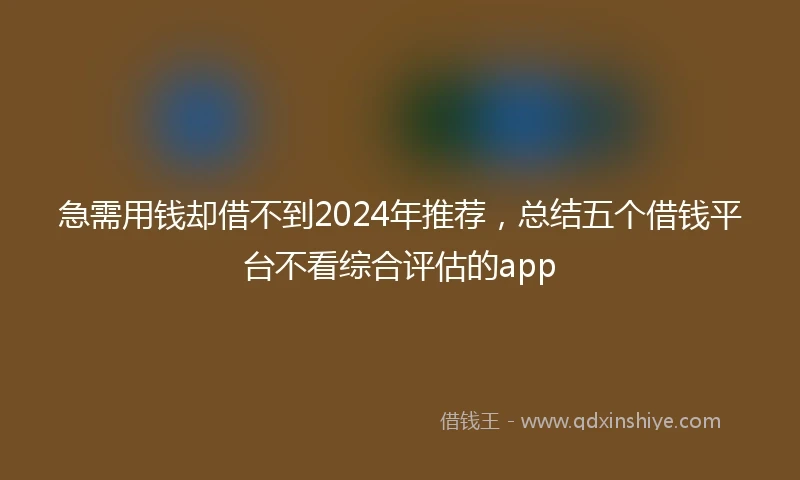 急需用钱却借不到2024年推荐，总结五个借钱平台不看综合评估的app