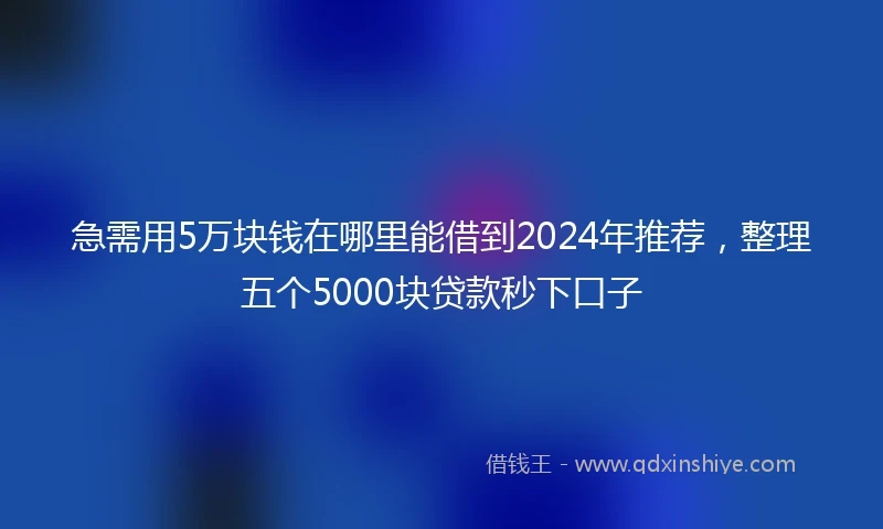 急需用5万块钱在哪里能借到2024年推荐，整理五个5000块贷款秒下口子