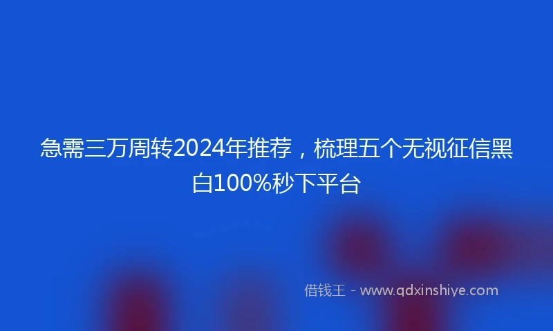 急需三万周转2024年推荐,梳理五个无视征信黑白100%秒下平台