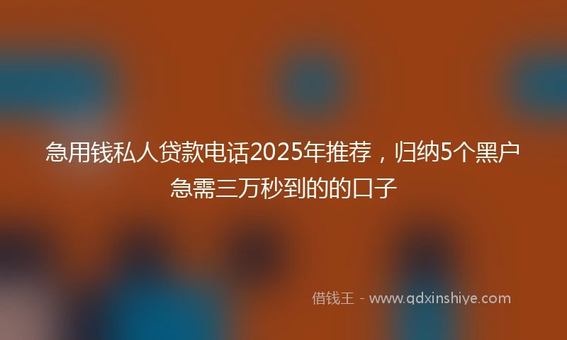 急用钱私人贷款电话2025年推荐，归纳5个黑户急需三万秒到的的口子