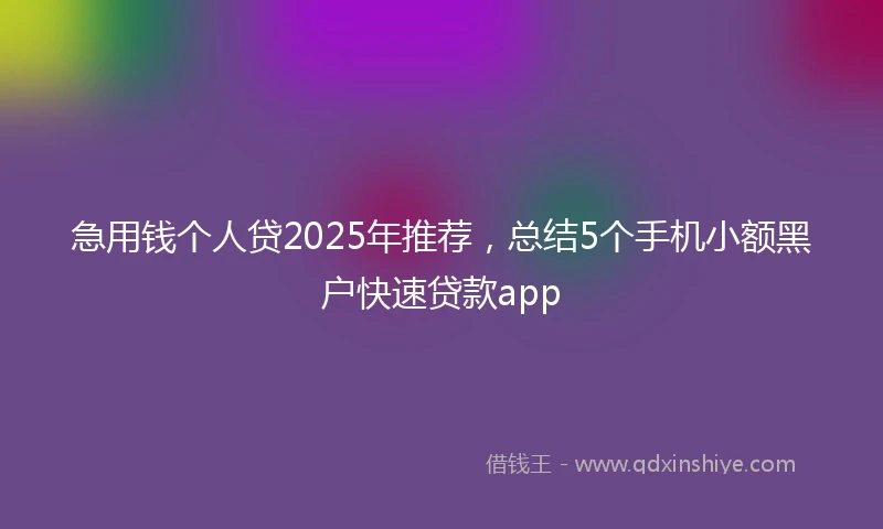 急用钱个人贷2025年推荐，总结5个手机小额黑户快速贷款app