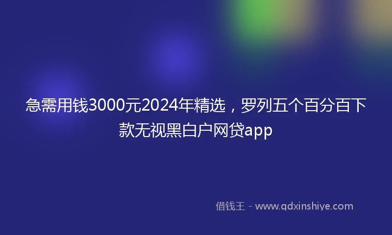 急需用钱3000元2024年精选，罗列五个百分百下款无视黑白户网贷app