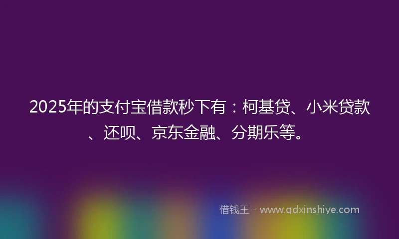 2025年的支付宝借款秒下有：柯基贷、小米贷款、还呗、京东金融、分期乐等。