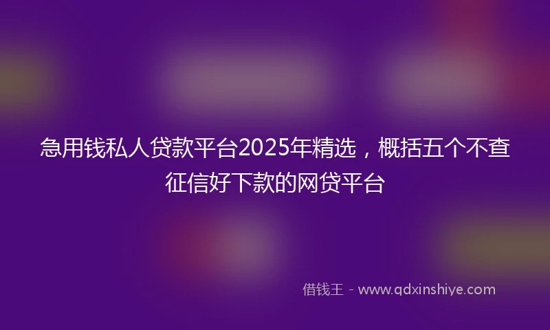 急用钱私人贷款平台2025年精选，概括五个不查征信好下款的网贷平台