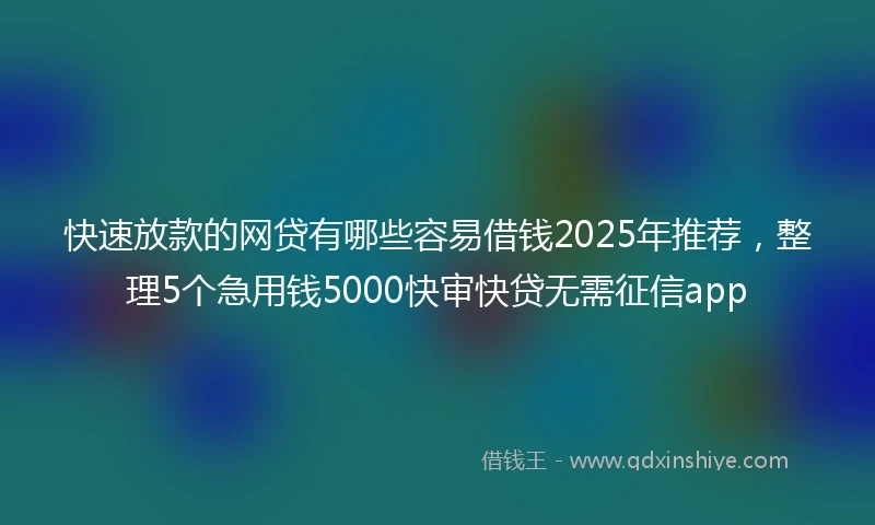 快速放款的网贷有哪些容易借钱2025年推荐，整理5个急用钱5000快审快贷无需征信app