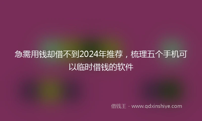 急需用钱却借不到2024年推荐，梳理五个手机可以临时借钱的软件