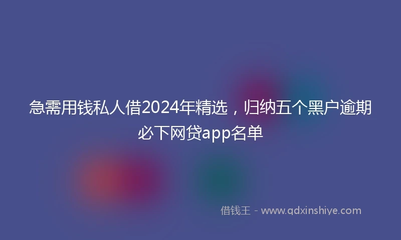 急需用钱私人借2024年精选，归纳五个黑户逾期必下网贷app名单