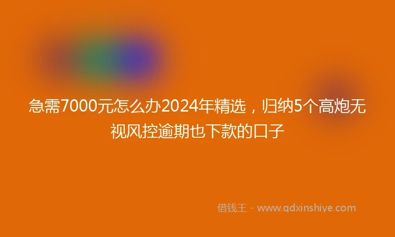 急需7000元怎么办2024年精选，归纳5个高炮无视风控逾期也下款的口子