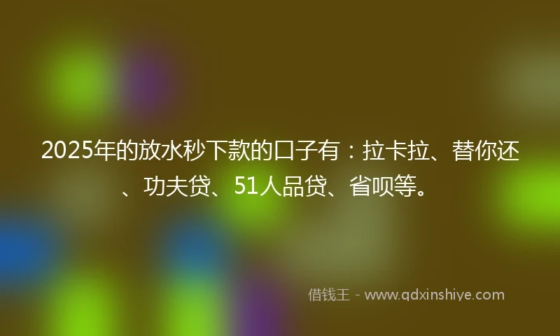 2025年的放水秒下款的口子有：拉卡拉、替你还、功夫贷、51人品贷、省呗等。