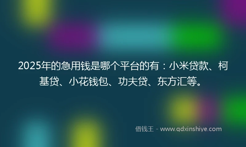 2025年的急用钱是哪个平台的有：小米贷款、柯基贷、小花钱包、功夫贷、东方汇等。