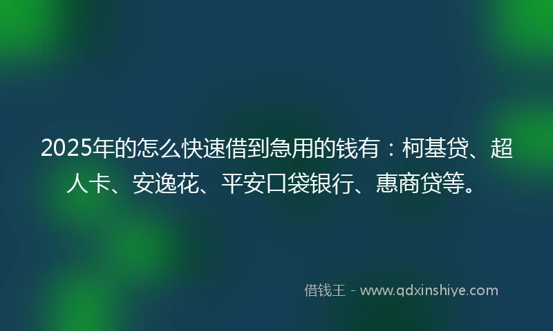 2025年的怎么快速借到急用的钱有：柯基贷、超人卡、安逸花、平安口袋银行、惠商贷等。